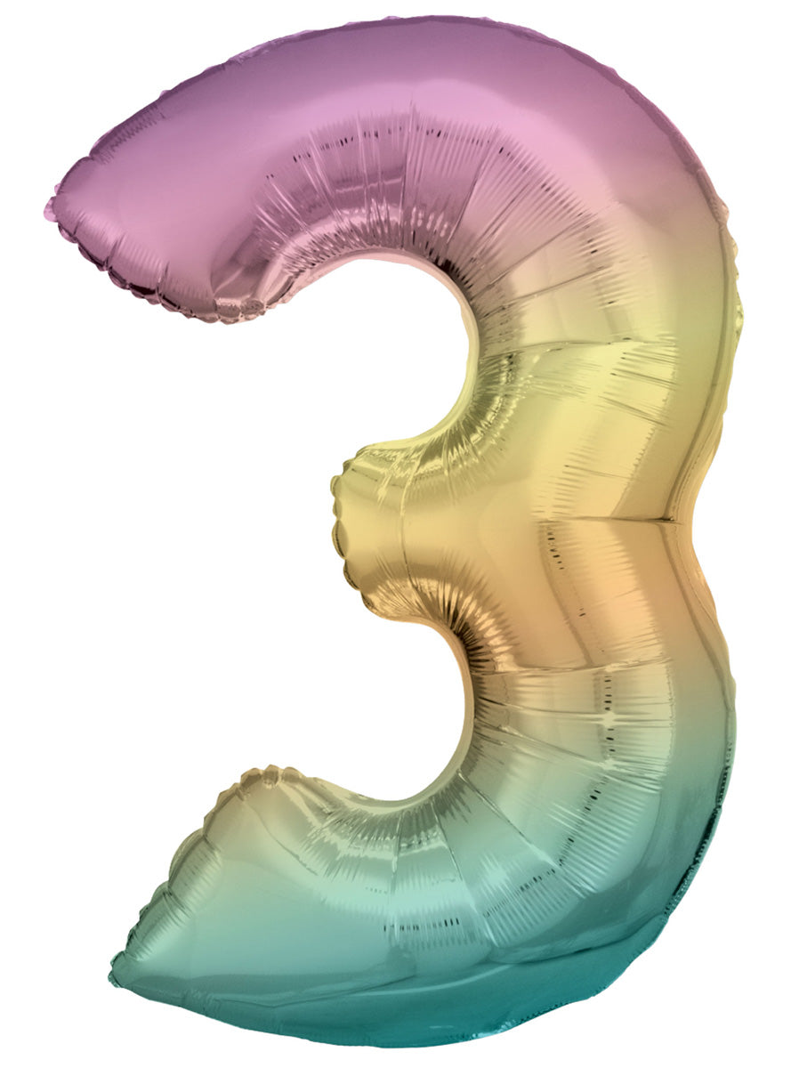 Large 90cm Pastel Rainbow Number 3 Foil Balloon - Main Image