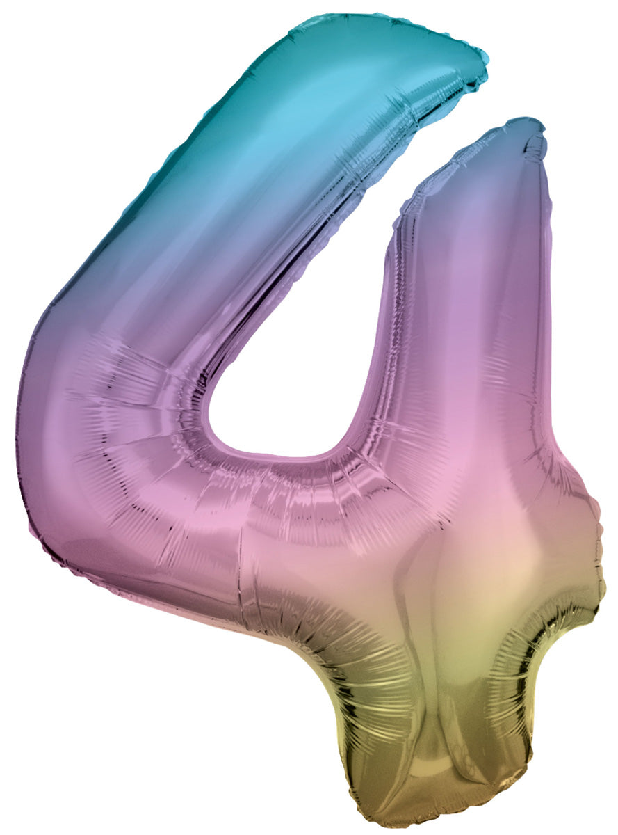 Large 90cm Pastel Rainbow Number 4 Foil Balloon - Main Image