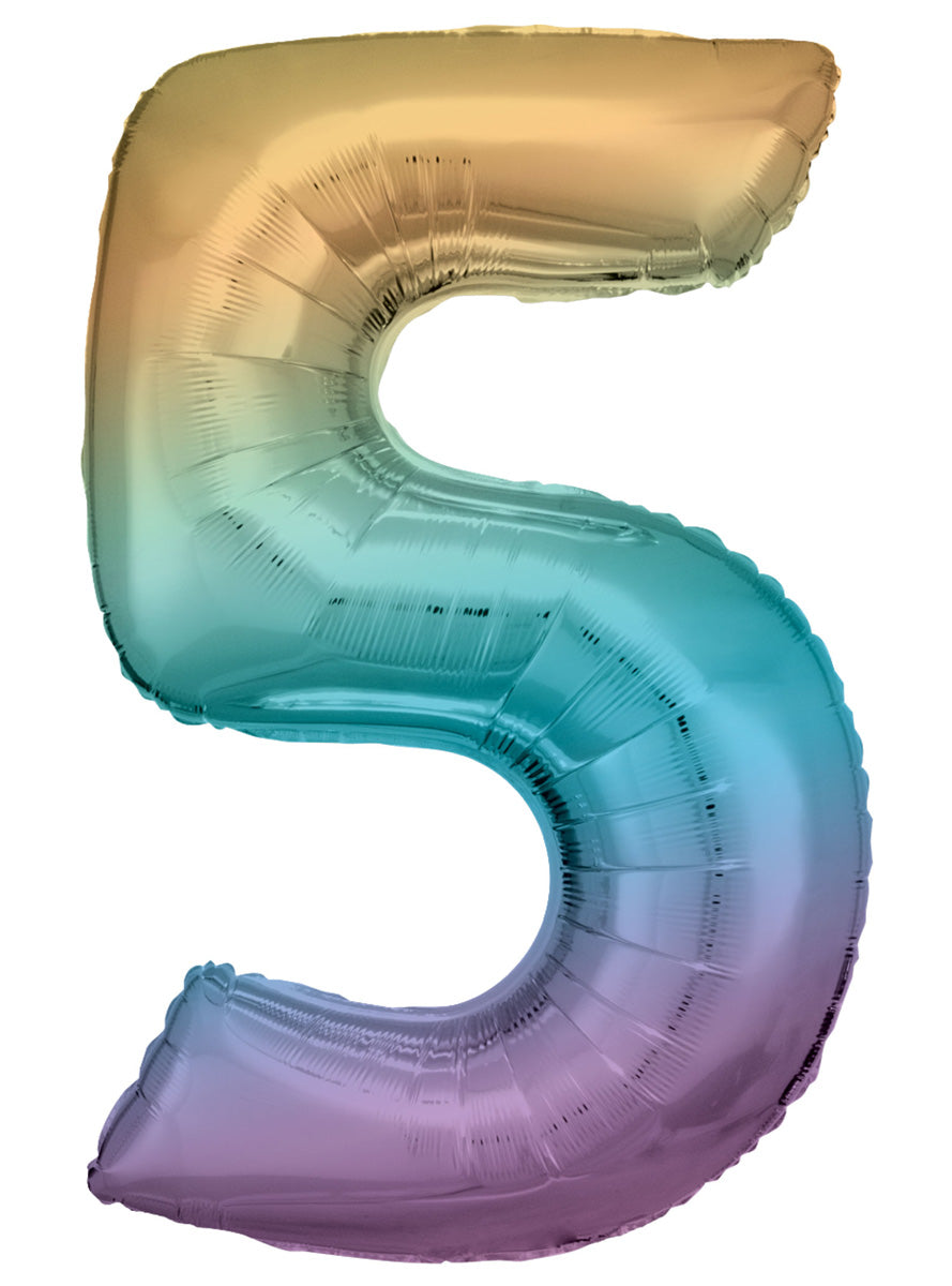 Large 90cm Pastel Rainbow Number 5 Foil Balloon - Main Image
