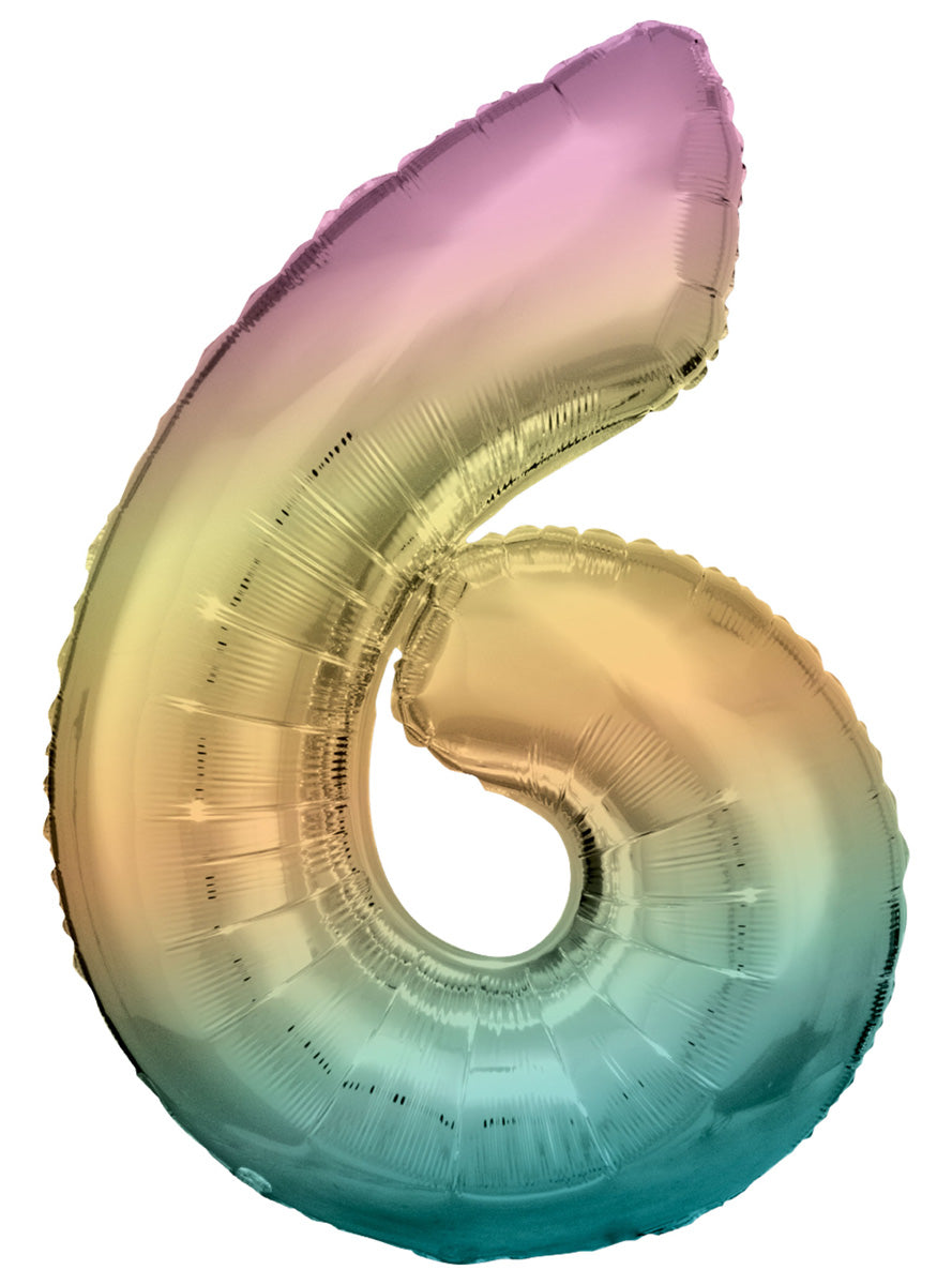 Large 90cm Pastel Rainbow Number 6 Foil Balloon - Main Image