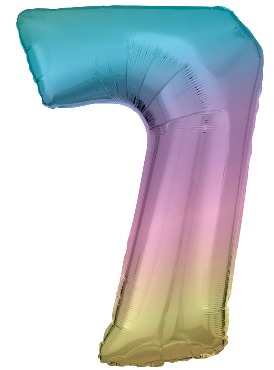 Large 90cm Pastel Rainbow Number 7 Foil Balloon - Main Image