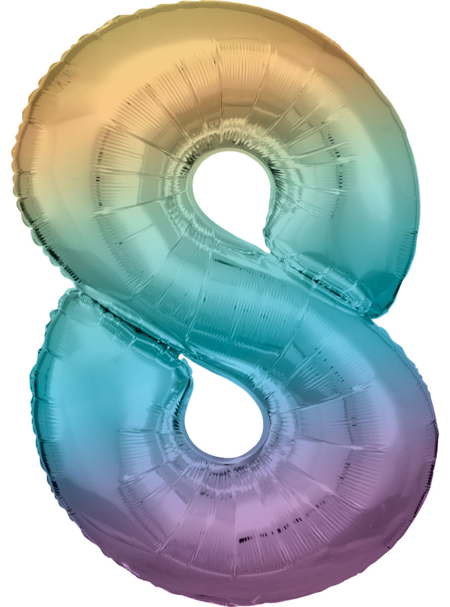 Large 90cm Pastel Rainbow Number 8 Foil Balloon - Main Image