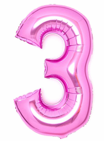 Large 90cm Pink Number 3 Foil Balloon - Main Image