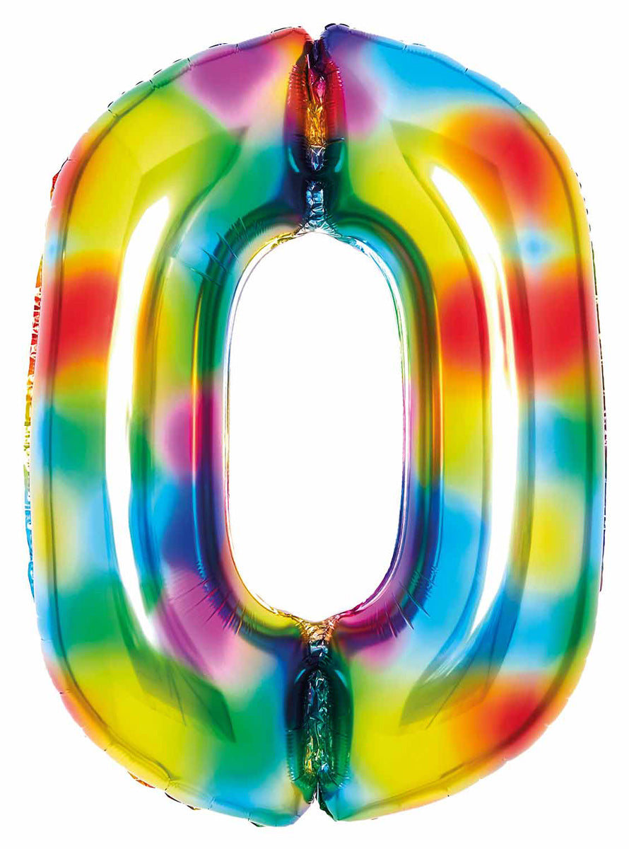 Large 90cm Rainbow Number 0 Foil Balloon - Main Image