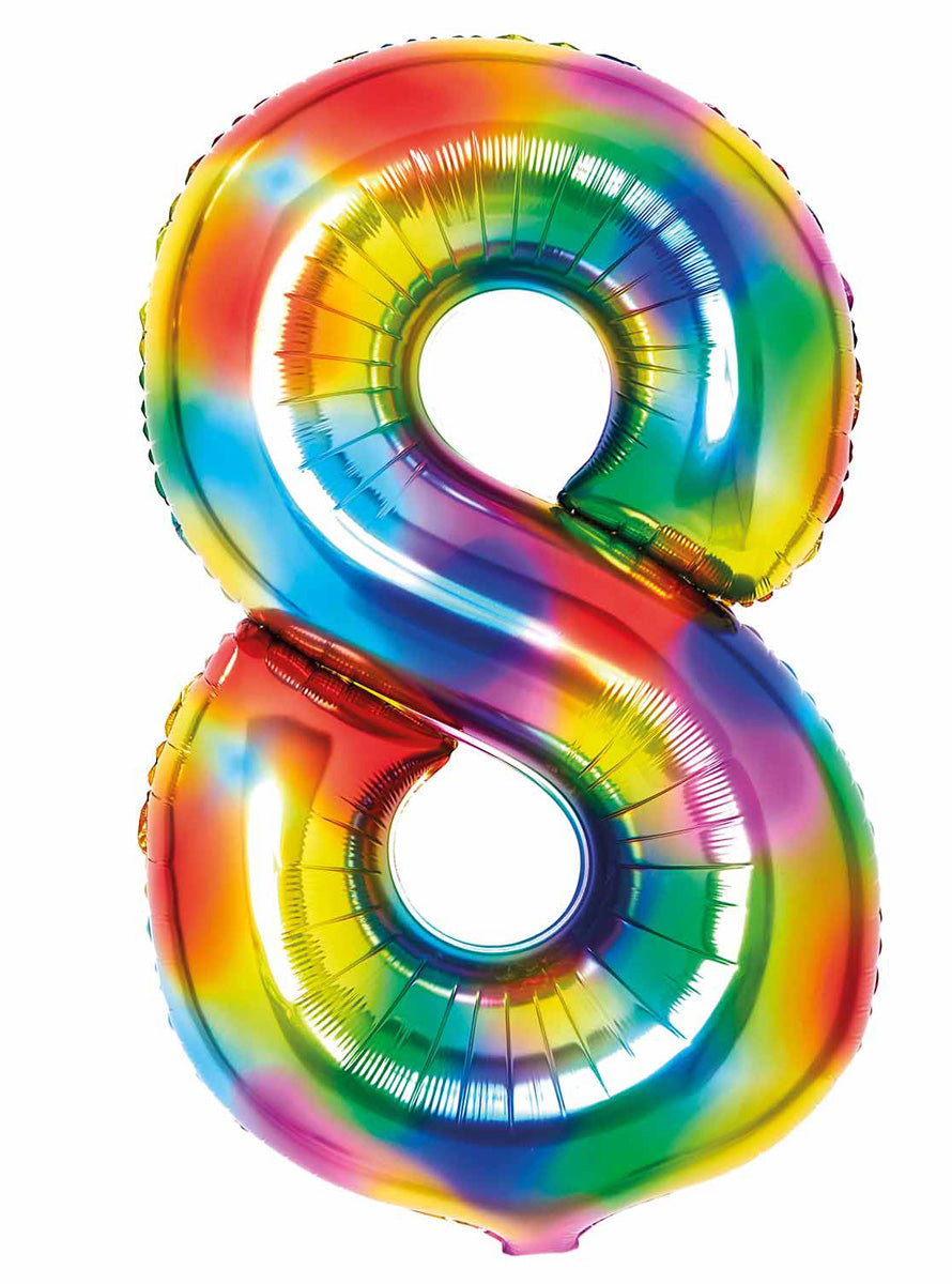 Large 90cm Rainbow Number 8 Foil Balloon - Main Image