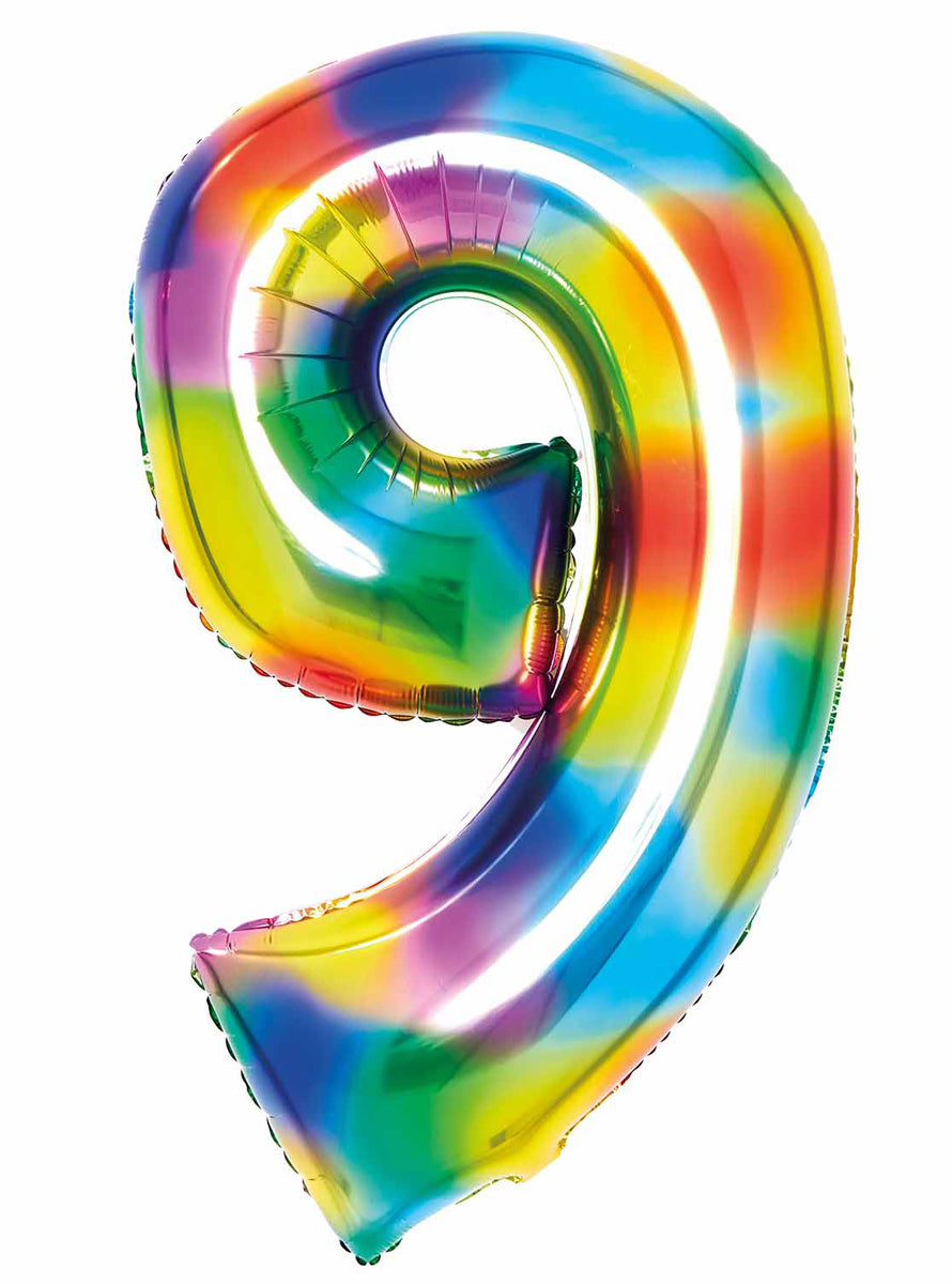 Large 90cm Rainbow Number 9 Foil Balloon - Main Image
