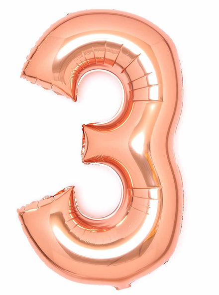 Large 90cm Rose Gold Number 3 Foil Balloon - Main Image