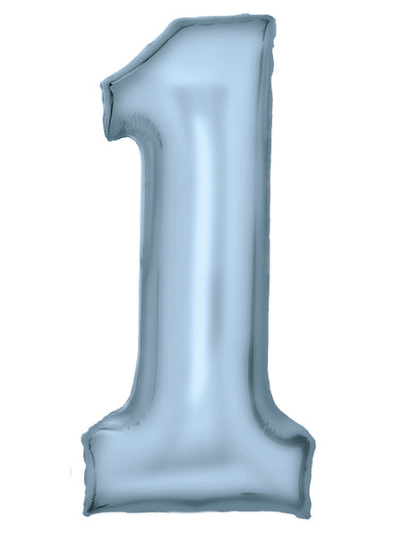 Large 90cm Silk Lustre Pastel Blue Number 1 Foil Balloon - Main Image