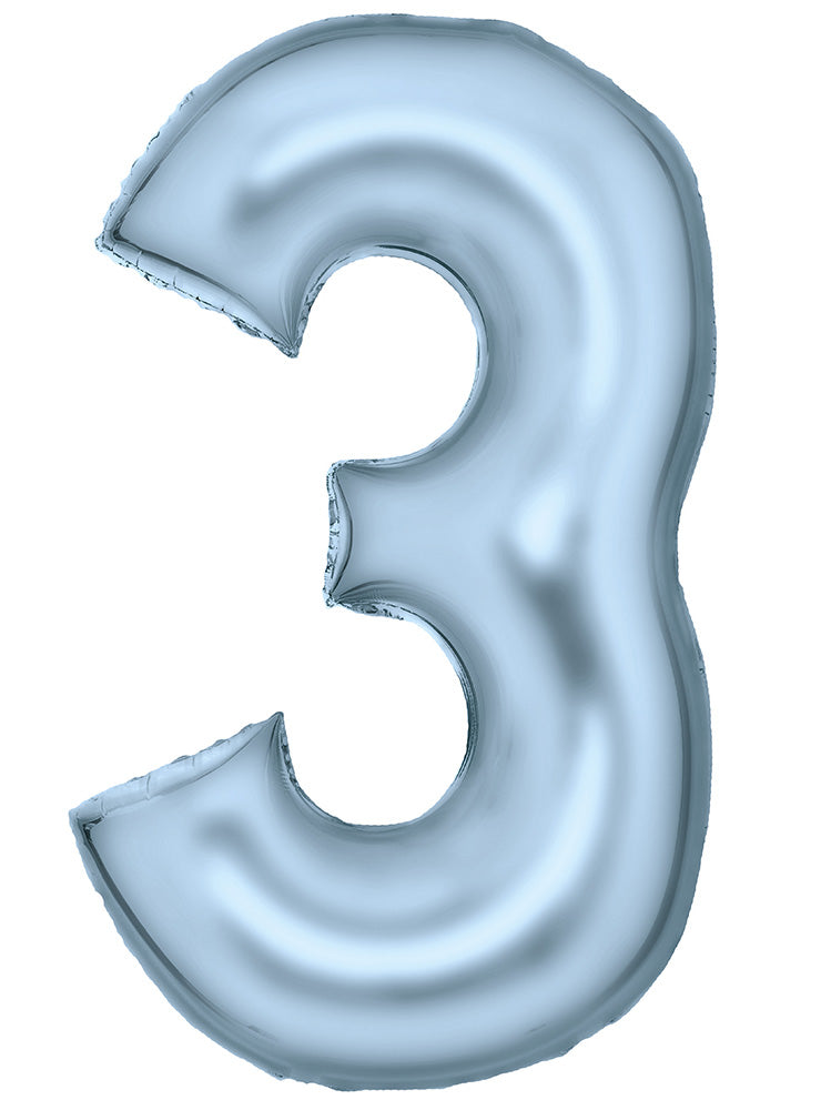 Large 90cm Silk Lustre Pastel Blue Number 3 Foil Balloon - Main Image
