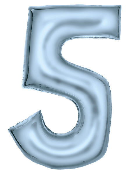 Large 90cm Silk Lustre Pastel Blue Number 5 Foil Balloon - Main Image