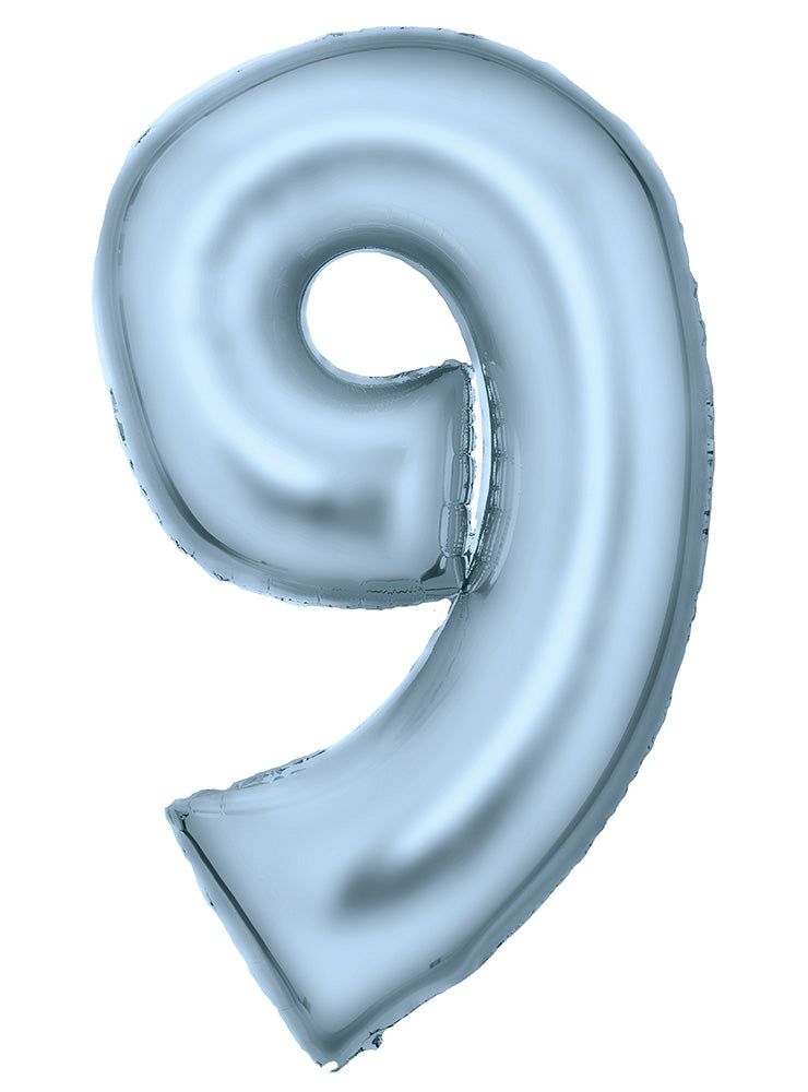 Large 90cm Silk Lustre Pastel Blue Number 9 Foil Balloon - Main Image