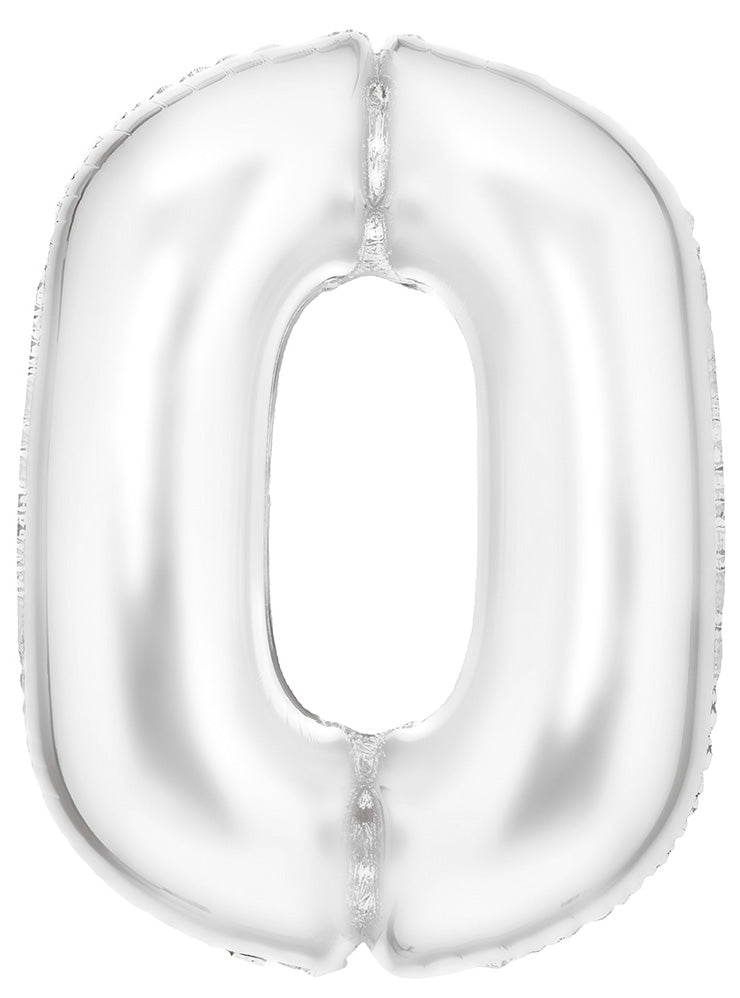 Large 90cm Silk Lustre Pastel White Number 0 Foil Balloon - Main Image