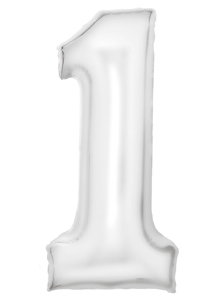 Large 90cm Silk Lustre Pastel White Number 1 Foil Balloon - Main Image
