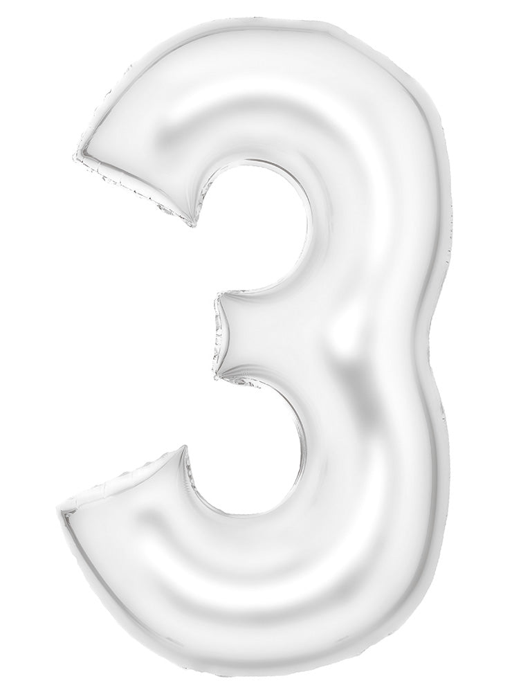 Large 90cm Silk Lustre Pastel White Number 3 Foil Balloon - Main Image