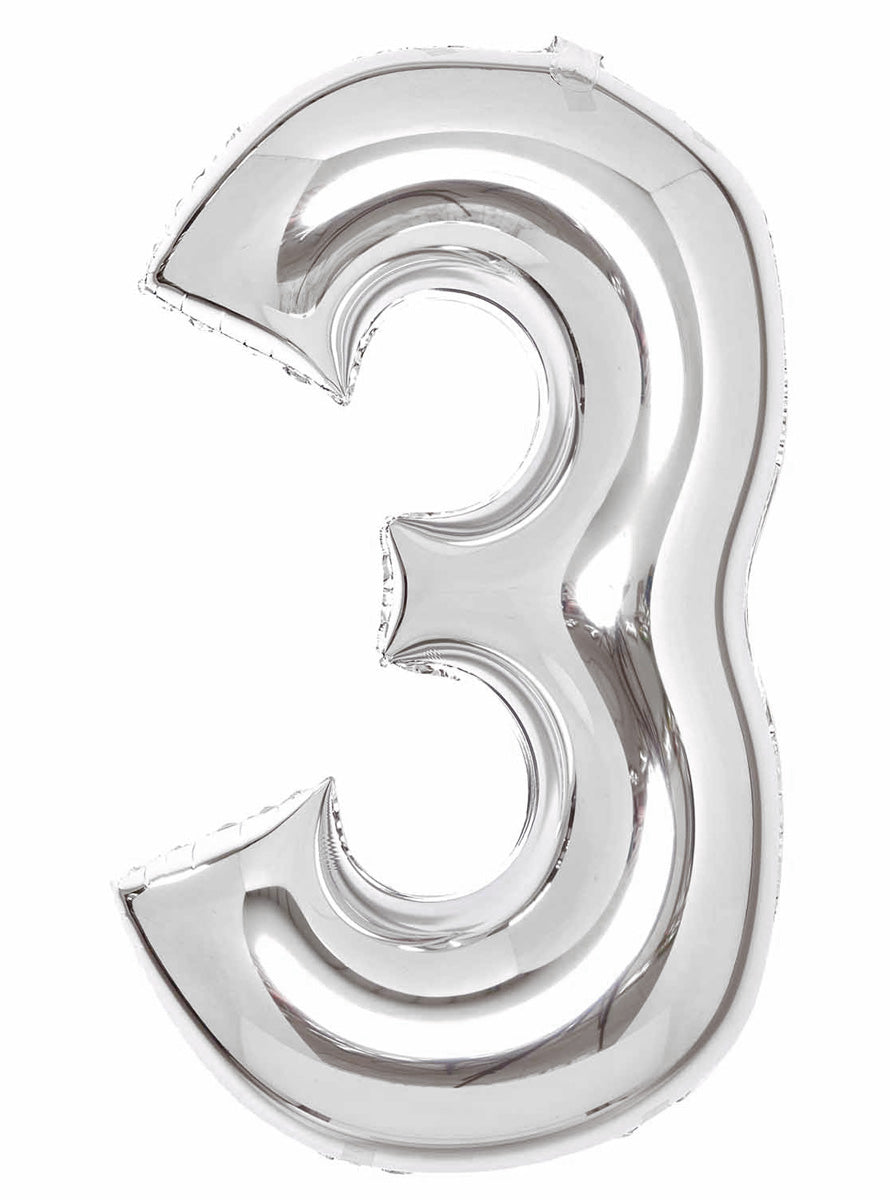 Large 90cm Silver Number 3 Foil Balloon - Main Image