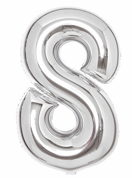 Large 90cm Silver Number 8 Foil Balloon - Main Image