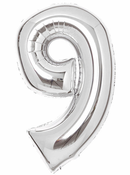 Large 90cm Silver Number 9 Foil Balloon - Main Image