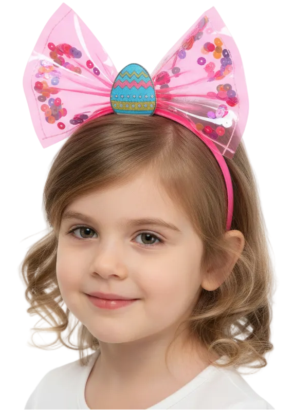Pink Clear Vinyl Easter Bow Costume Headband With Coloured Sequins - main image