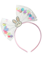 Adorable Clear Vinyl Easter Bow Costume Headband With Coloured Flowers 