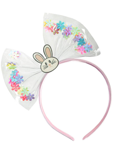 Adorable Clear Vinyl Easter Bow Costume Headband With Coloured Flowers 