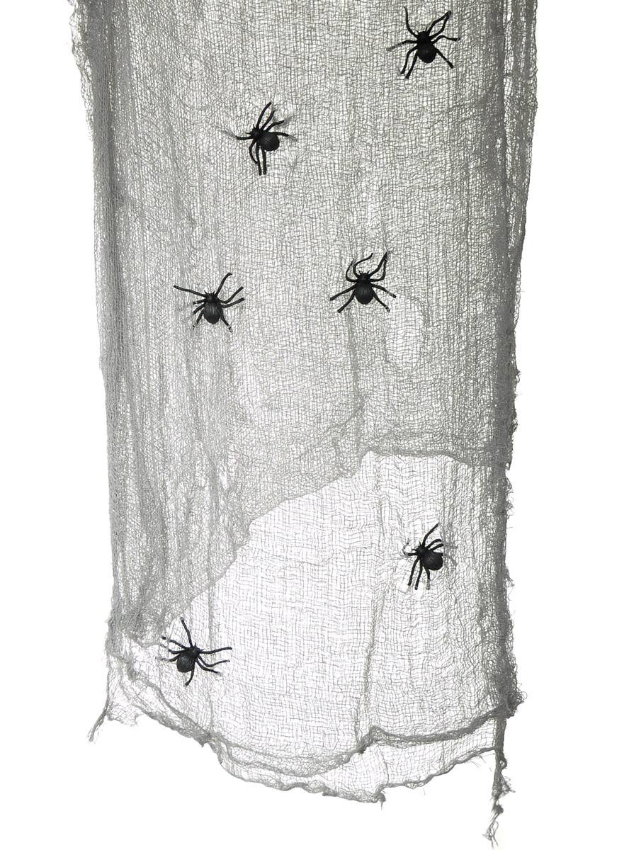Image of Netted Grey Gauze with Spiders Halloween Decoration