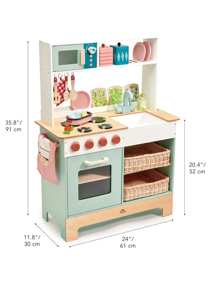 Large Green Wooden Kitchen Childrens Toy Set - Dimensions Image