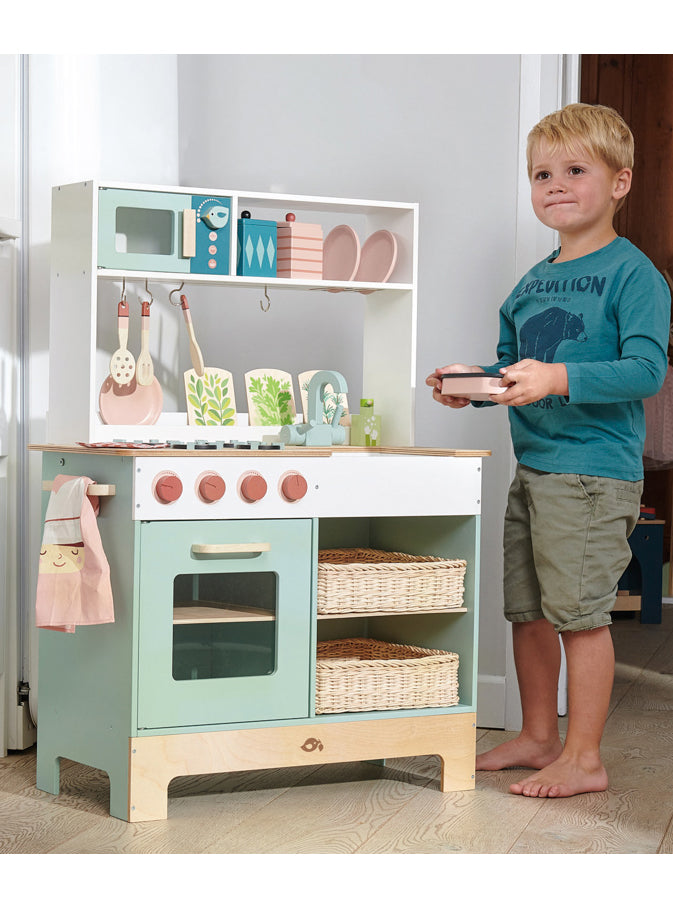 Large Green Wooden Kitchen Childrens Toy Set - Lifestyle Image 1