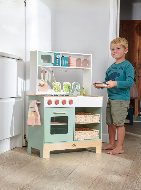 Large Green Wooden Kitchen Childrens Toy Set - Lifestyle Image 2