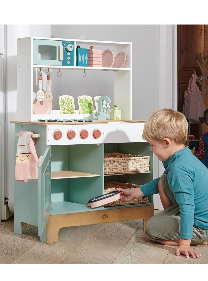 Large Green Wooden Kitchen Childrens Toy Set - Lifestyle Image 3