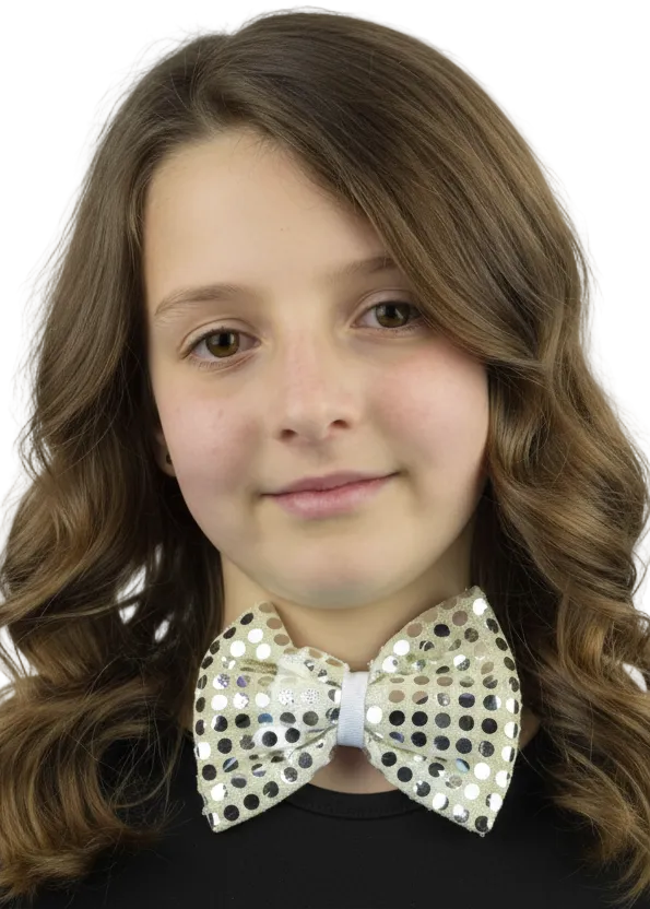Large Silver Sequined Costume Bow Tie - Main Image