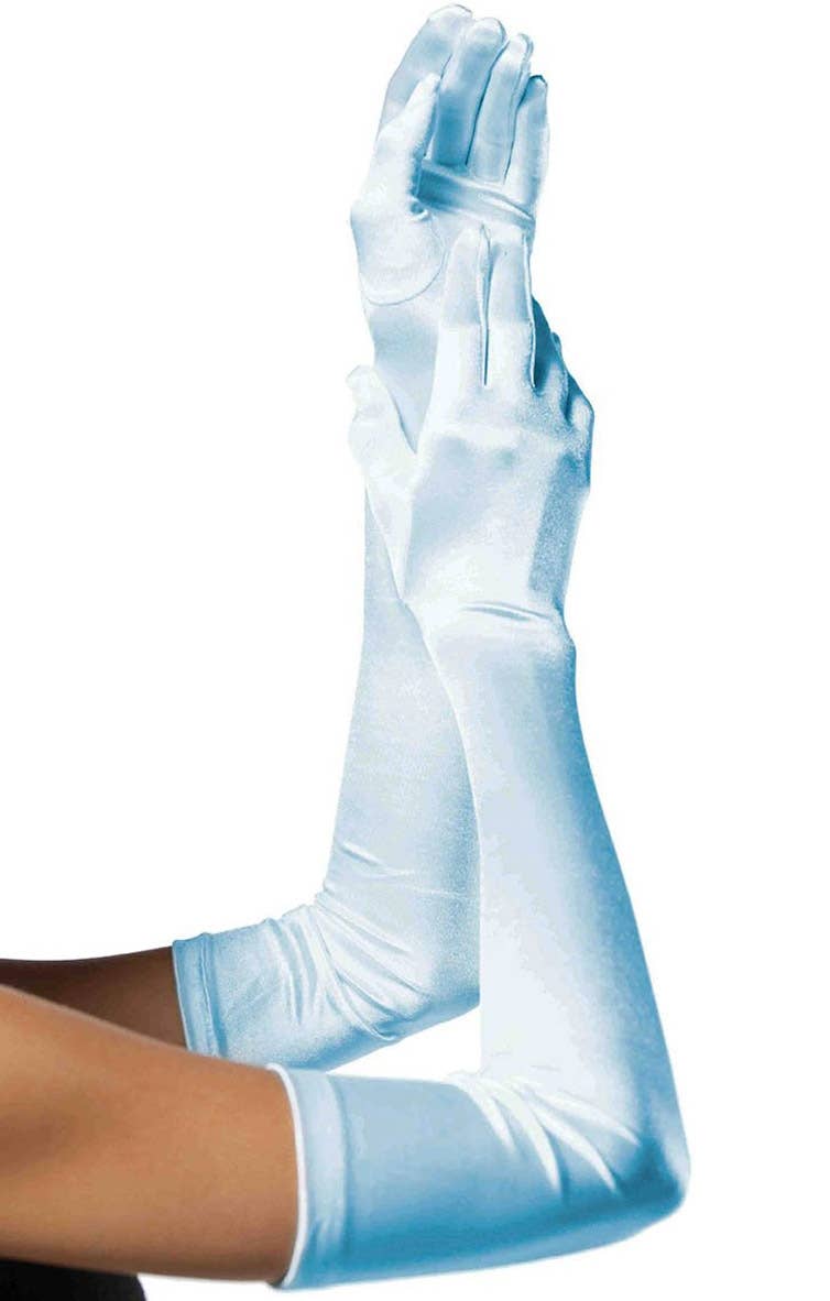 Deluxe Blue Satin Extra Long Costume Gloves