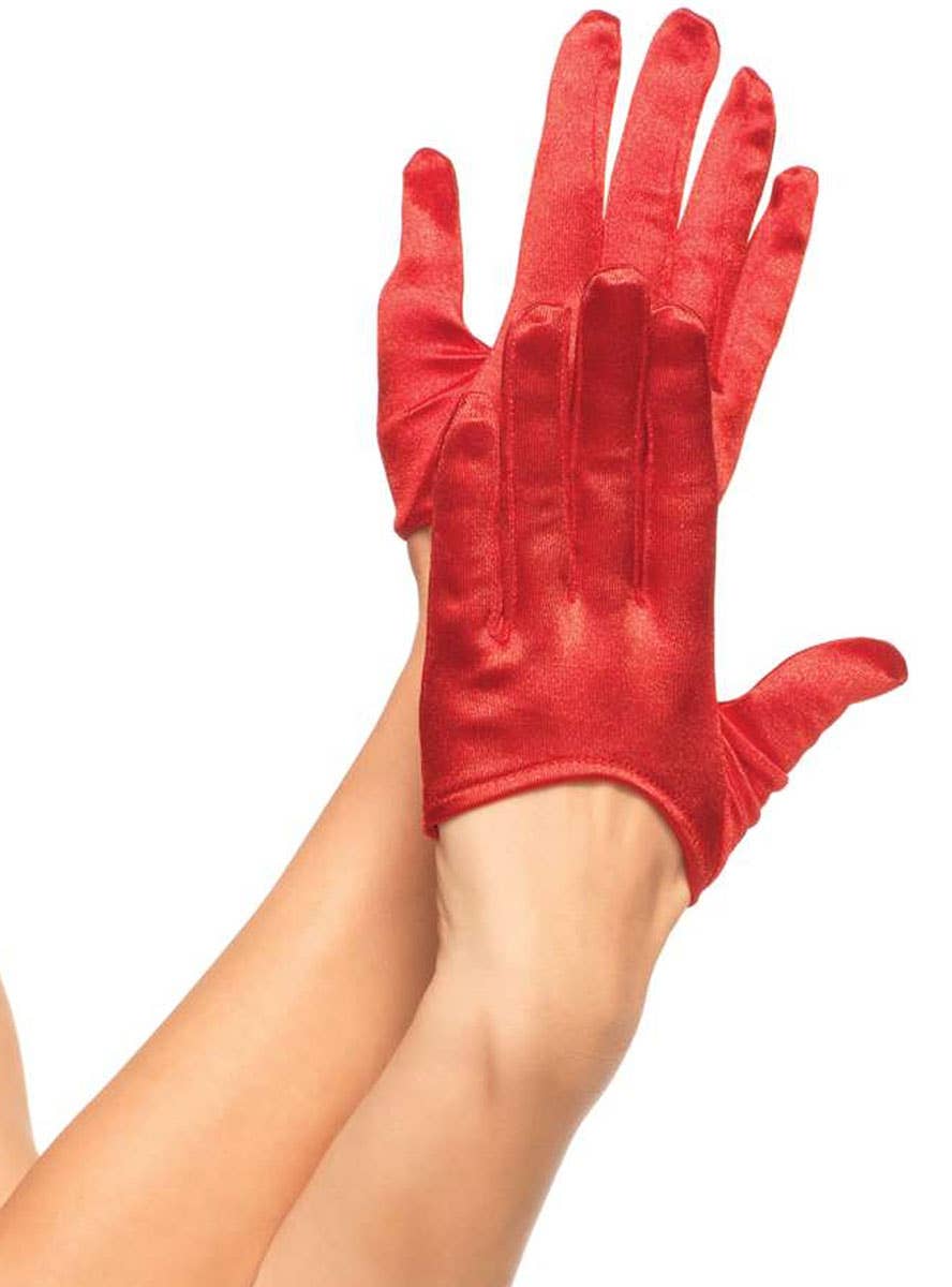 Cropped Mini Red Satin Costume Gloves