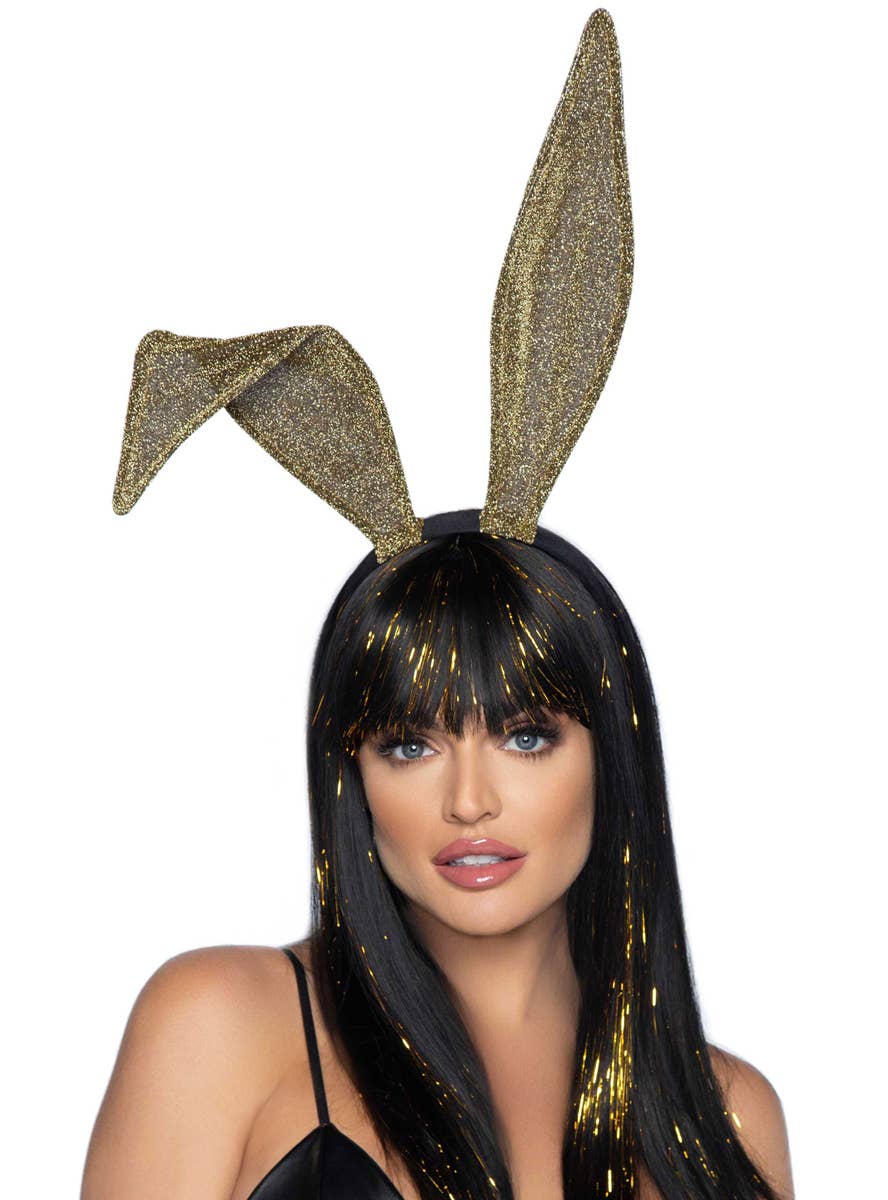 Bendable Gold Glitter Bunny Ears Costume Headband