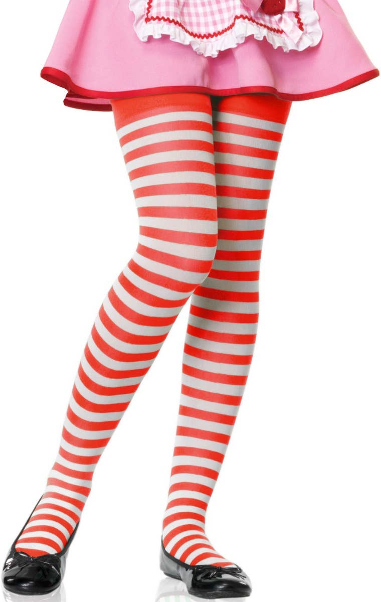 Girl's Red and White Stripe Stockings Costume Accessory Alternative Image