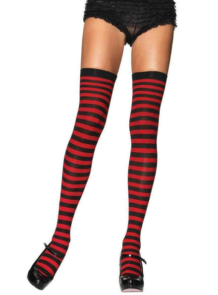 Womens Red and Black Striped Thigh Highs
