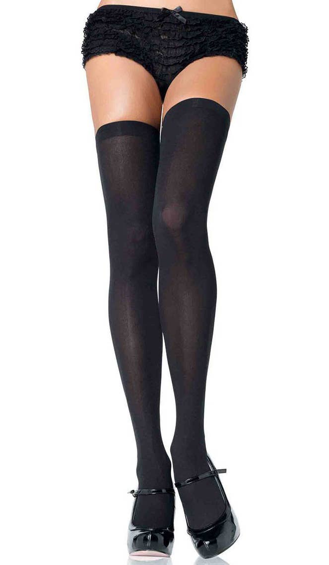Women's Black Thigh High Opaque Costume Stockings