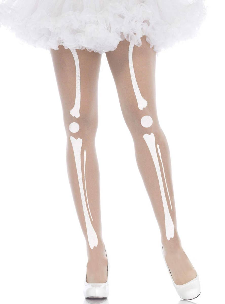 White Skeleton Bone Halloween Costume Accessory Stocking - Main Image