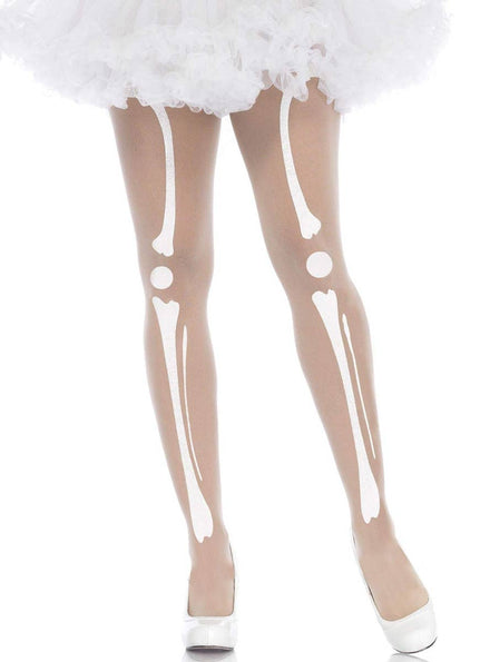 White Skeleton Bone Halloween Costume Accessory Stocking - Main Image