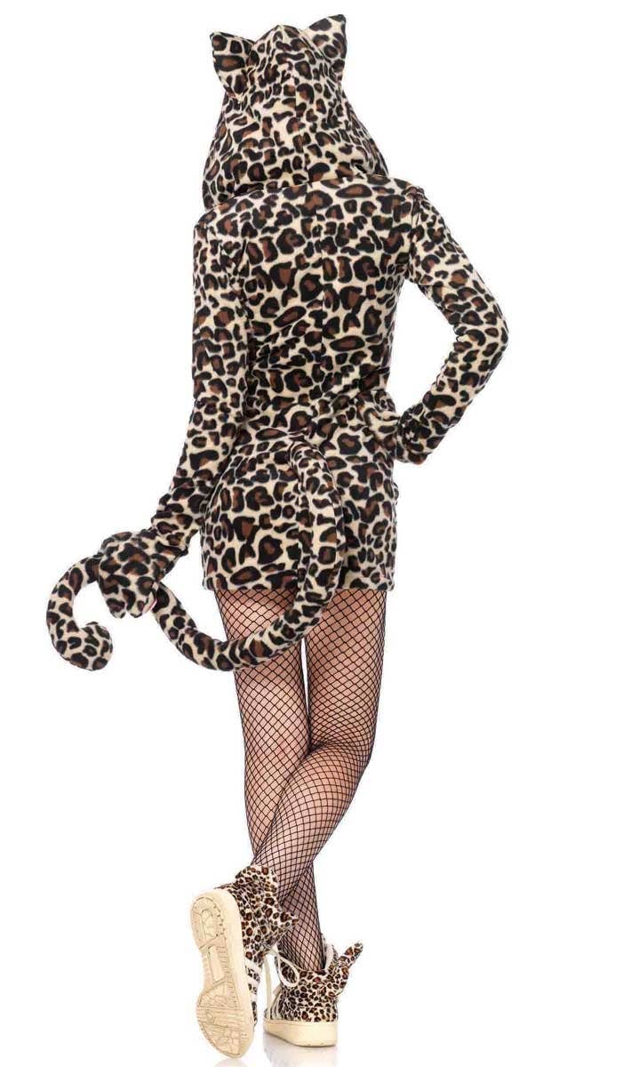 Women's Cozy Fleecy Leopard Animal Fancy Dress Costume Back