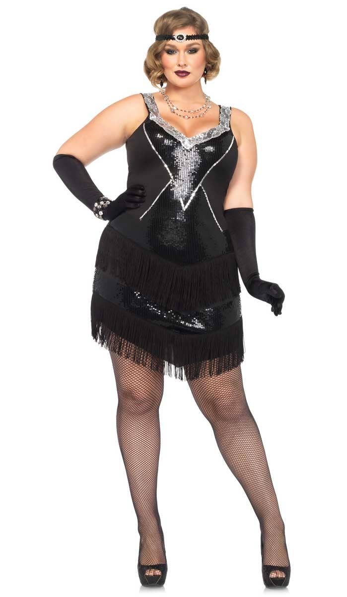 Plus Size Womens Black Sexy Flapper 1920s Costume - Main Image