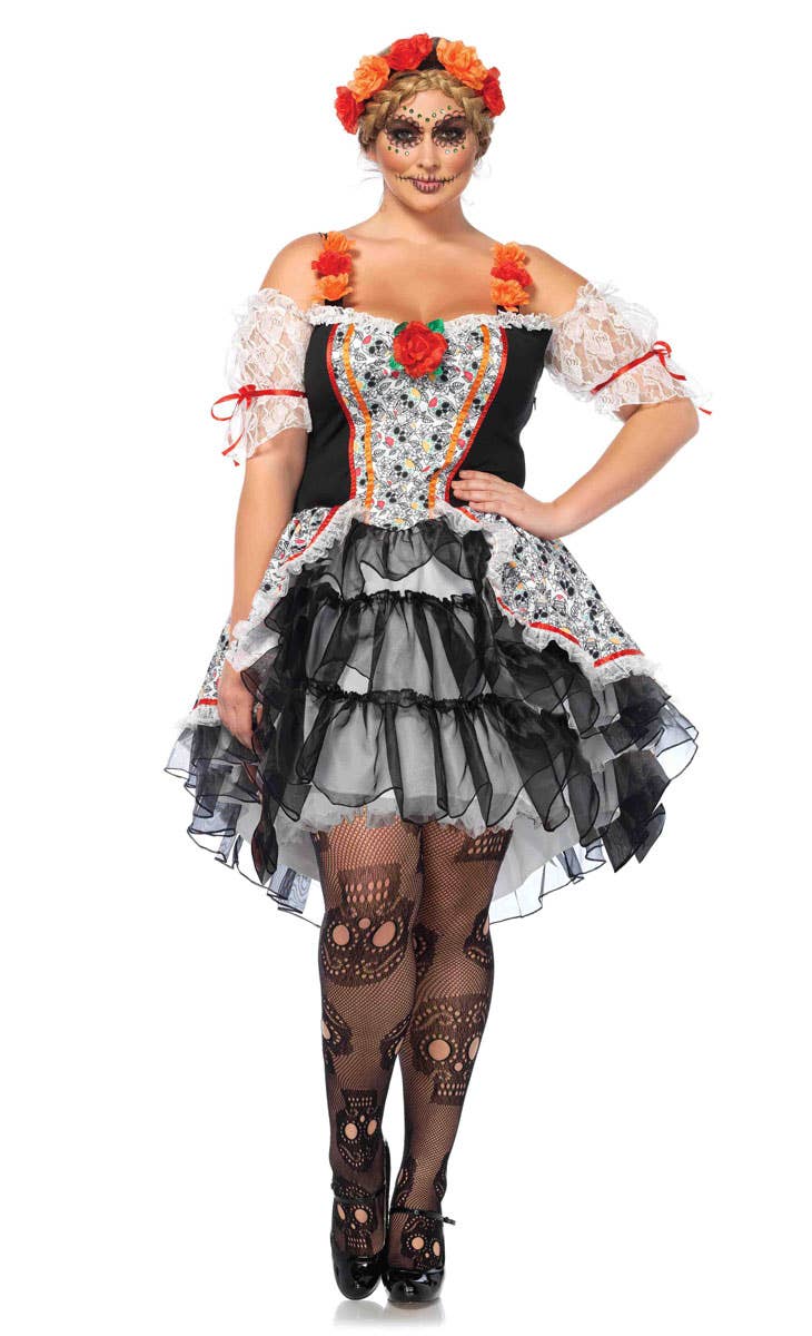 Plus Size Women's Sugar Skull Day Of The Dead Costume Main Image