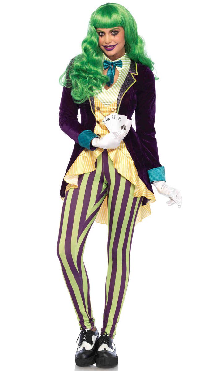 Purple and Yellow Wicked Trickster Women's Joker Costume - Front Image