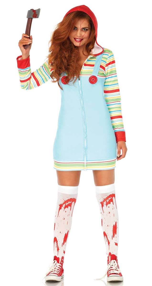 Women's Cozy Killer Doll Chucky Halloween Costume Front View