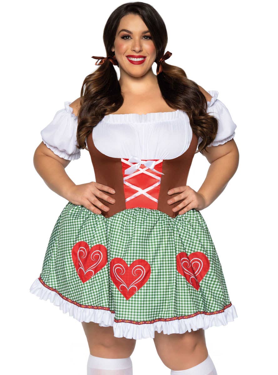 Plus Size Women's Green and Brown Oktoberfest Costume - Close Front Image