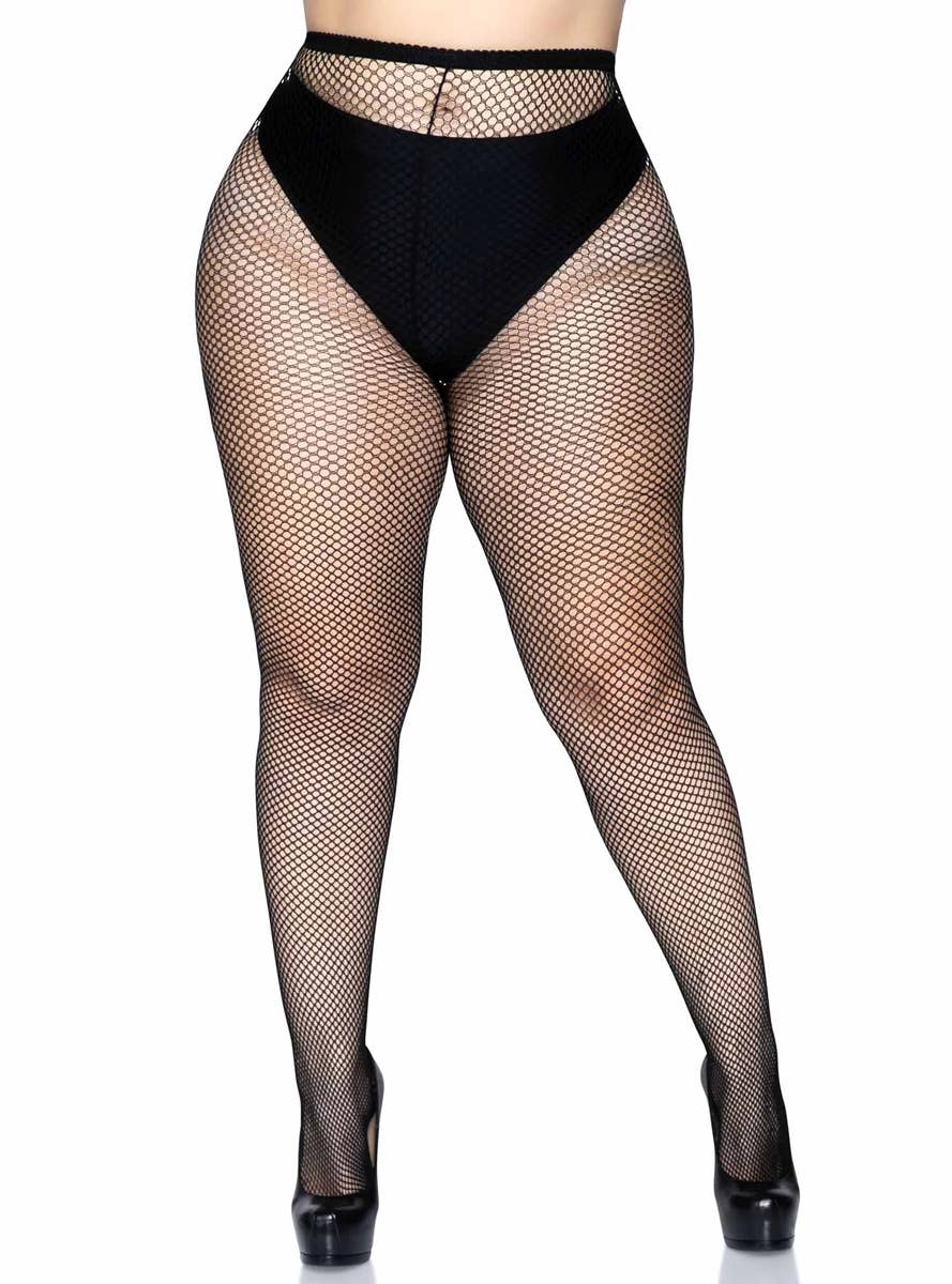 Black Plus Size Women's Fishnet Pantyhose Hosiery - Main Image