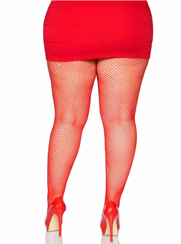 Womens Red Fishnet Tights Plus Size Red Full Length Stockings