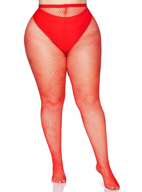 Womens Red Fishnet Tights Plus Size Red Full Length Stockings