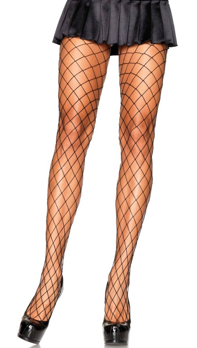 Spandex Diamond Net Women's Sexy Black Full Length Fishnet Pantyhose
