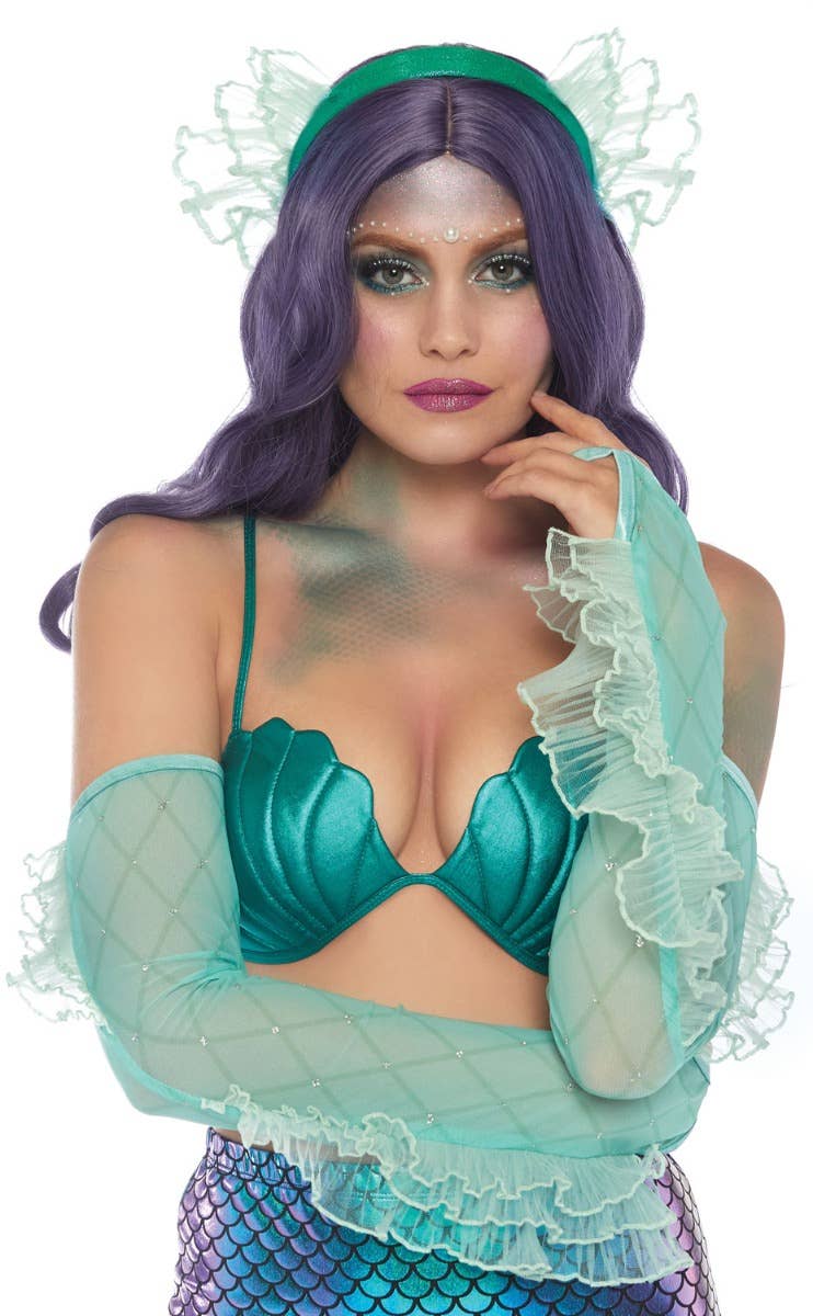 Women's Sea Foam Green Mermaid Mystical Headband And Gloves Costume Accessory Kit Main Image