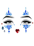 Sparkly Blue and Red Harlequin Clown Self Adhesive Face Gems - Product Image